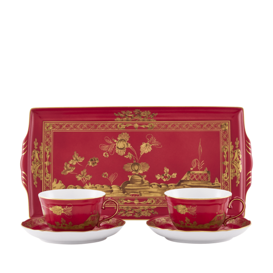 Набор из 2 -х чайных пар 220 мл.,  и  1 подноса, 17,7 см  х 33,3 см .,  ORIENTE ITALIANO RUBRUM, Ginori, 003RG00 FX2401LXGENG00132900