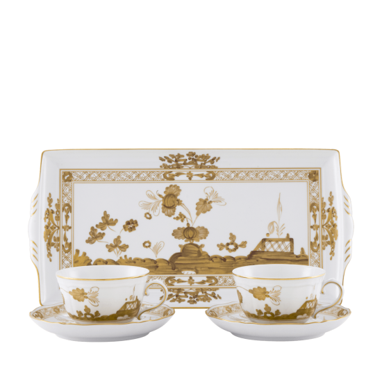 Набор из 2 -х чайных пар 220 мл.,  и  1 подноса, 17,7 см  х 33,3 см .,  ORIENTE ITALIANO AURUM, Ginori, 003RG00 FX2401LXGENG00133000