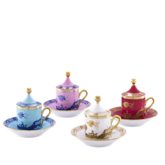Набор из 4 - х кофейных пар с крышками 80 мл.,  ORIENTE ITALIANO MIX - IRIS - AZALEA - RUBRUM - AURUM, Ginori, 004RG00 FX4301LXGENG00123590