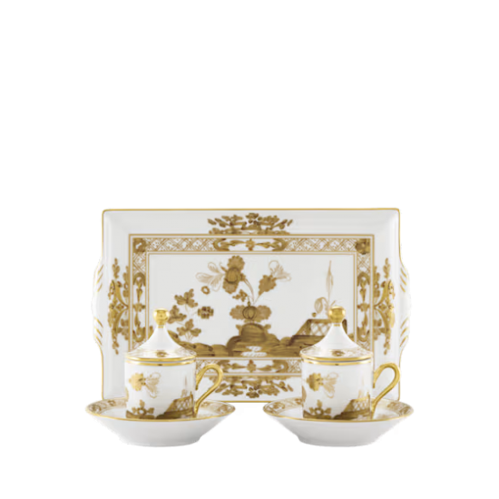Набор из 2 -х кофейных пар 80 мл.,  и  1 подноса, 15 см  х 23 см .,  ORIENTE ITALIANO AURUM, Ginori, 004RG00 FX2301LXGENG00133000