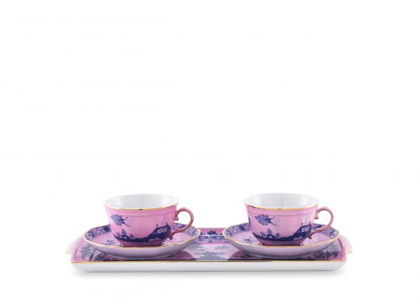 Набор из 2 -х чайных пар 220 мл.,  и  1 подноса,   ORIENTE ITALIANO AZALEA, Ginori, 003RG00 FX2401LXGENG00124500