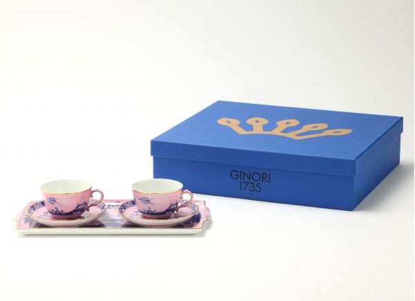 Набор из 2 -х чайных пар 220 мл.,  и  1 подноса,   ORIENTE ITALIANO AZALEA, Ginori, 003RG00 FX2401LXGENG00124500