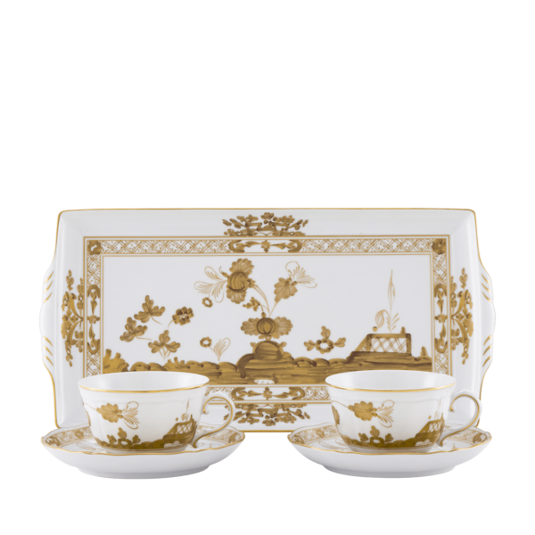 Набор из 2 -х чайных пар 220 мл.,  и  1 подноса, 17,7 см  х 33,3 см .,  ORIENTE ITALIANO AURUM, Ginori, 003RG00 FX2401LXGENG00133000
