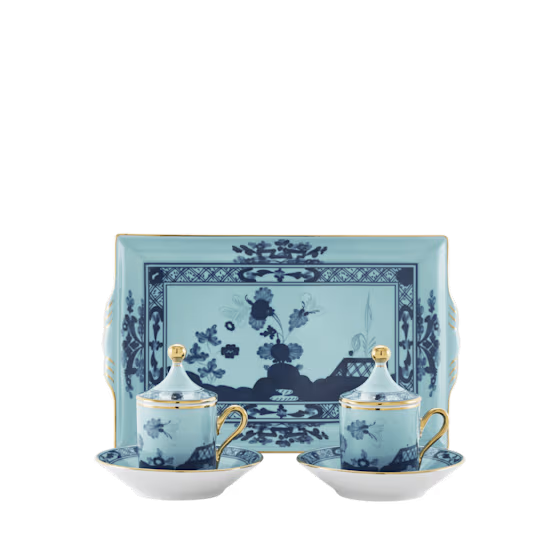 Набор из 2 -х кофейных пар 80 мл.,  и  1 подноса, 15 см  х 23 см .,  ORIENTE ITALIANO IRIS, Ginori, 004RG00 FX2301LXGENG00124300